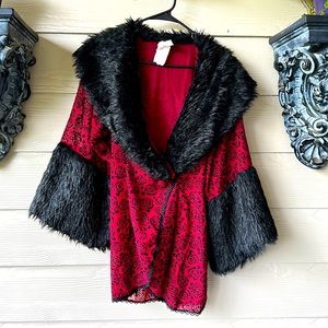 Rubies Floral Print Burnout Faux Fur jacket